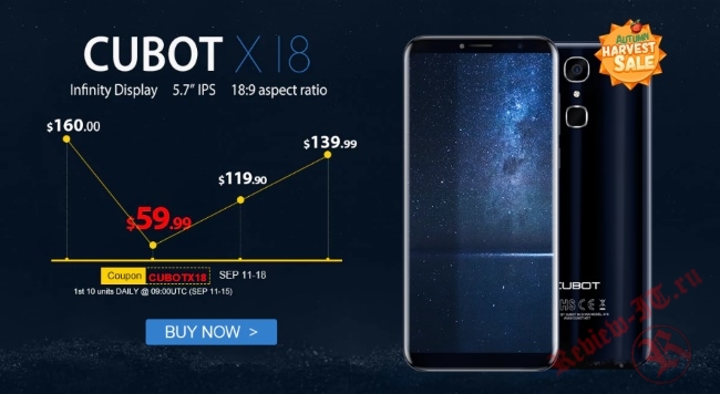 Cubot открыла предзаказ на бюджетный смартфон X18 с дисплеем 18:9